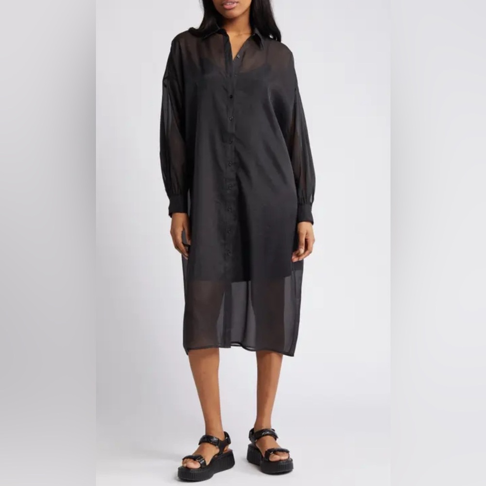 NWT Jon&Anna LS Black Tunic Dress Button Down Sheer Slit Sides Size XL